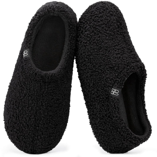 HomeTop Women's Fuzzy Curly Fur Memory Foam Loafer Slippers with Polar Fleece Lining