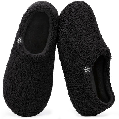 HomeTop Women's Fuzzy Curly Fur Memory Foam Loafer Slippers with Polar Fleece Lining