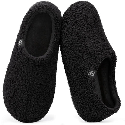 HomeTop Women's Fuzzy Curly Fur Memory Foam Loafer Slippers with Polar Fleece Lining