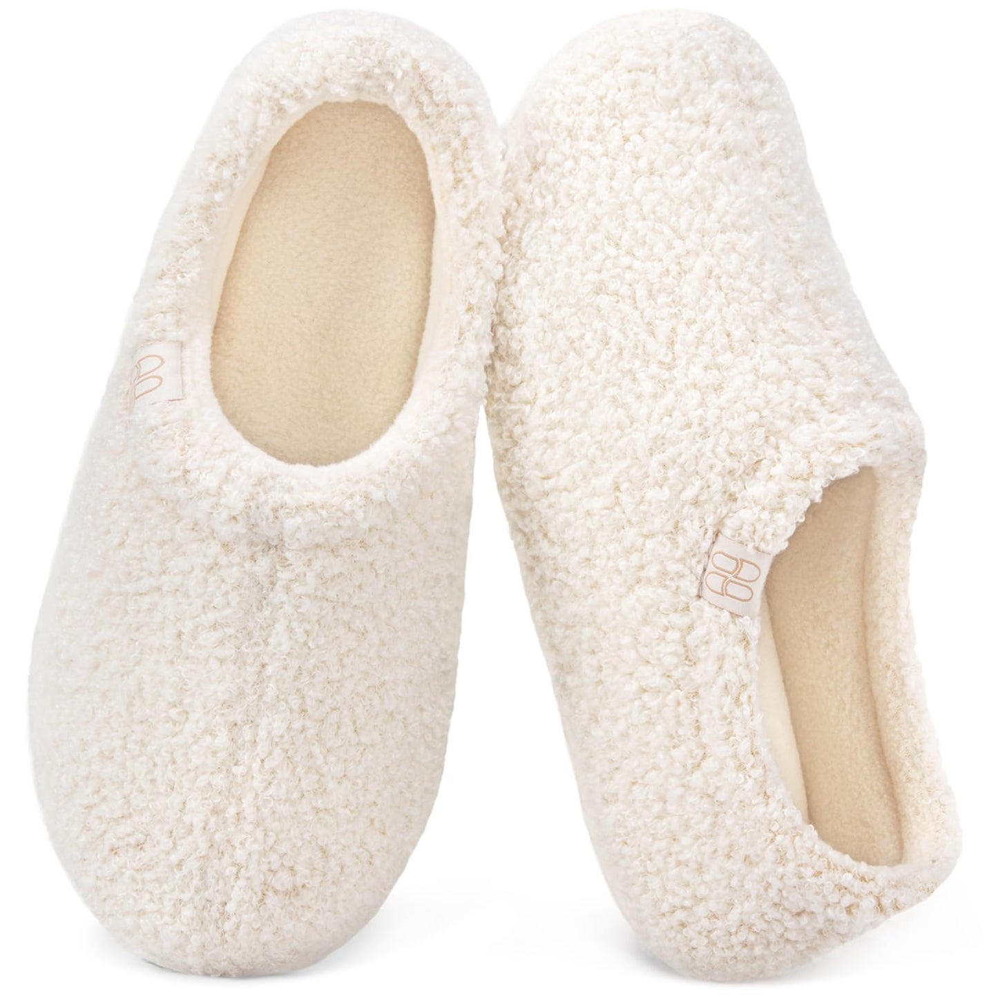 HomeTop Women's Fuzzy Curly Fur Memory Foam Loafer Slippers with Polar Fleece Lining