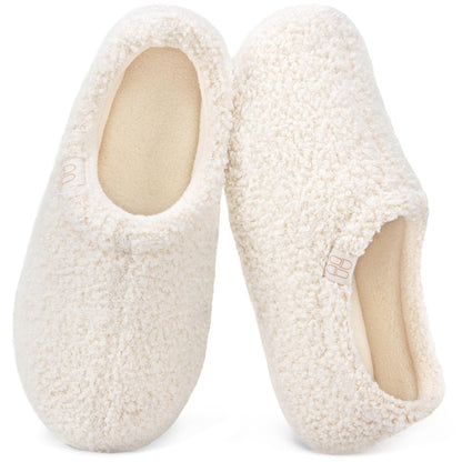 HomeTop Women's Fuzzy Curly Fur Memory Foam Loafer Slippers with Polar Fleece Lining