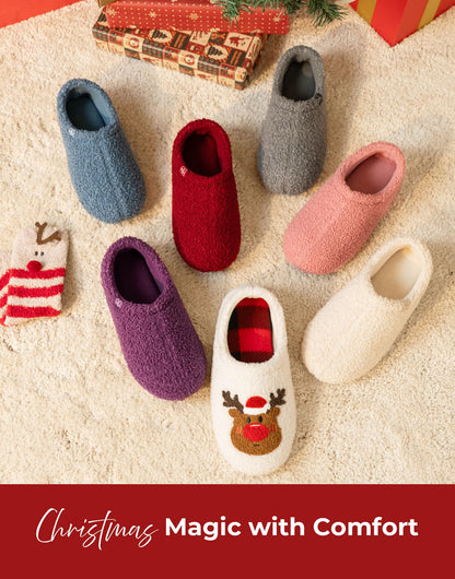 HomeTop Women's Fuzzy Curly Fur Memory Foam Loafer Slippers with Polar Fleece Lining