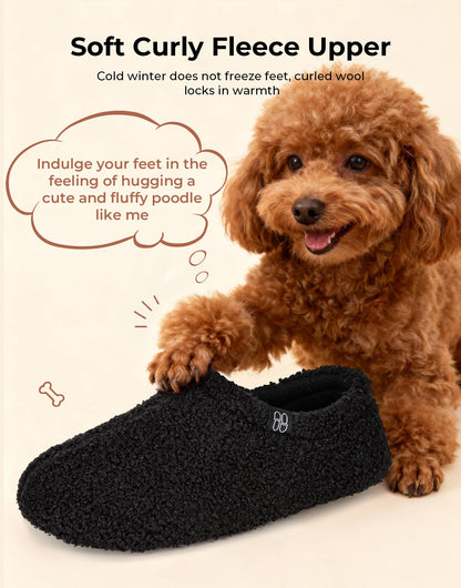 HomeTop Women's Fuzzy Curly Fur Memory Foam Loafer Slippers with Polar Fleece Lining