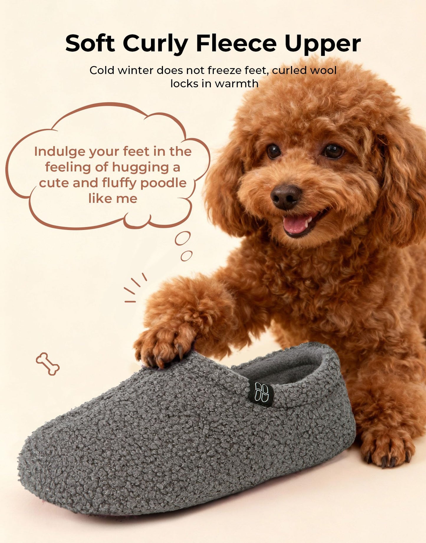 HomeTop Women's Fuzzy Curly Fur Memory Foam Loafer Slippers with Polar Fleece Lining