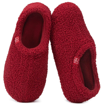 HomeTop Women's Fuzzy Curly Fur Memory Foam Loafer Slippers with Polar Fleece Lining