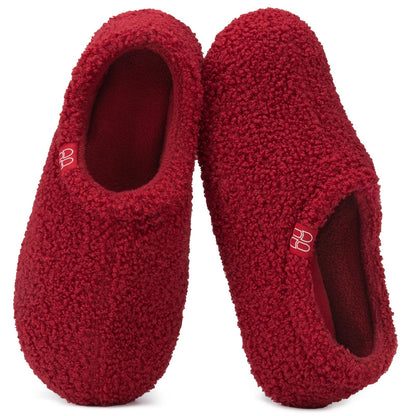 HomeTop Women's Fuzzy Curly Fur Memory Foam Loafer Slippers with Polar Fleece Lining