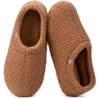HomeTop Women's Fuzzy Curly Fur Memory Foam Loafer Slippers with Polar Fleece Lining