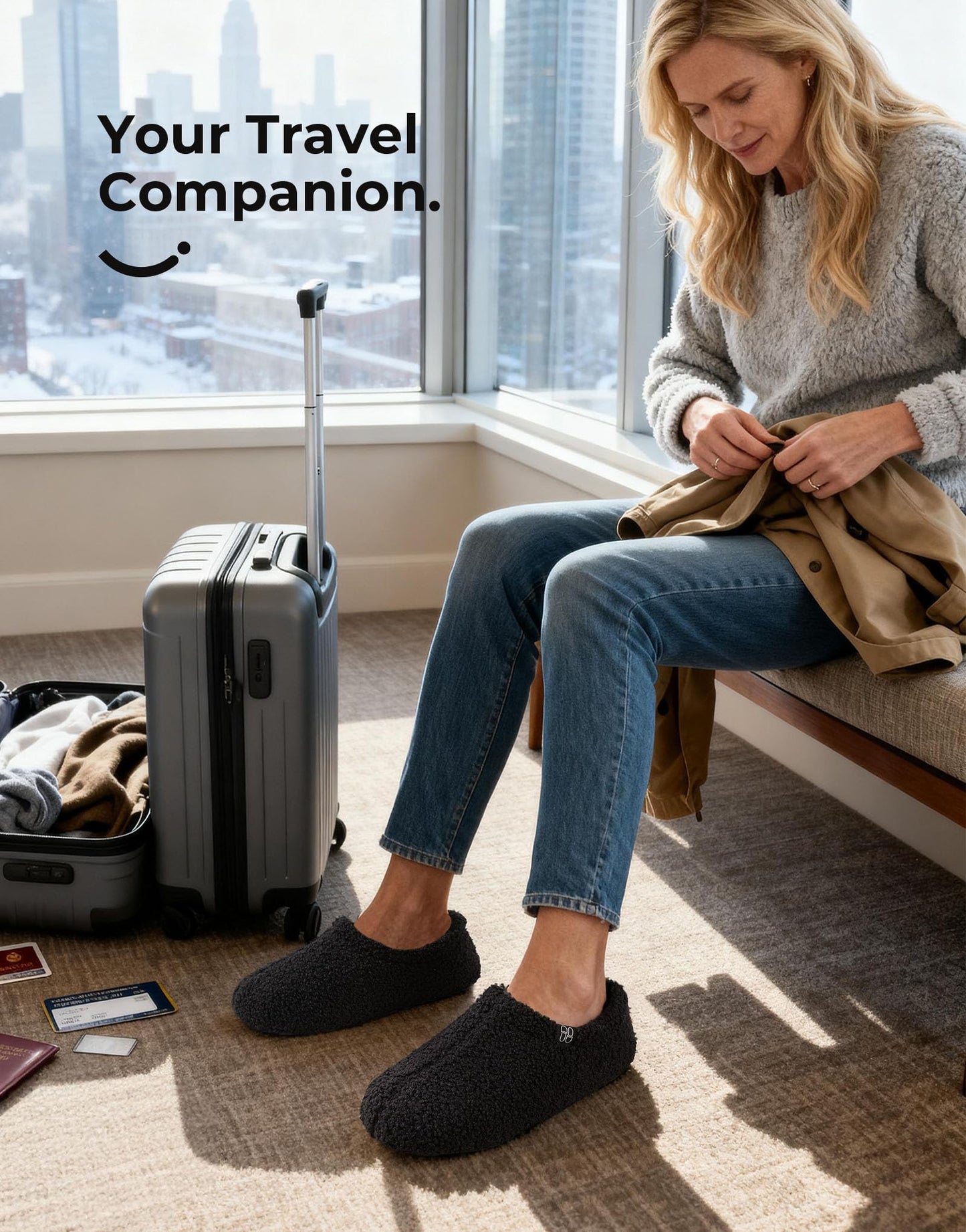 HomeTop Women's Fuzzy Curly Fur Memory Foam Loafer Slippers with Polar Fleece Lining