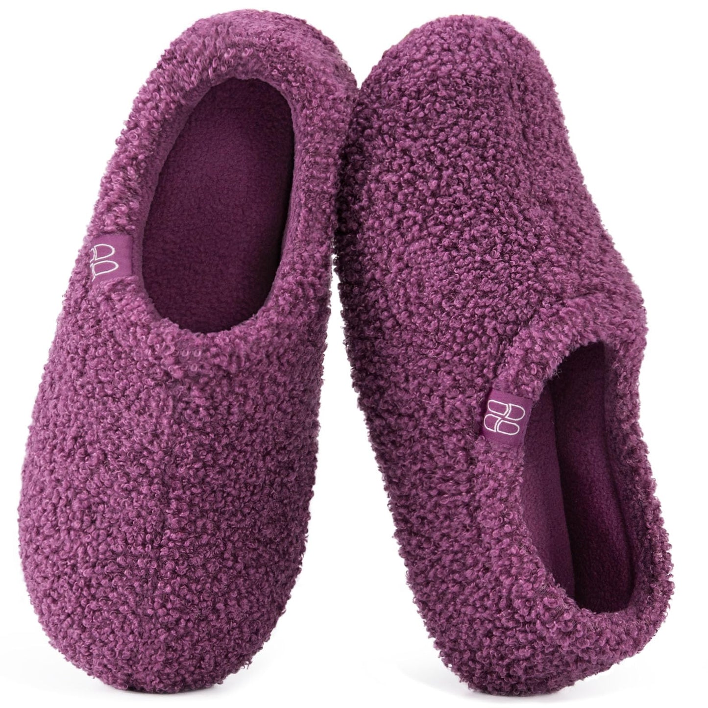 HomeTop Women's Fuzzy Curly Fur Memory Foam Loafer Slippers with Polar Fleece Lining