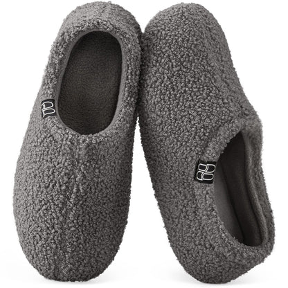 HomeTop Women's Fuzzy Curly Fur Memory Foam Loafer Slippers with Polar Fleece Lining