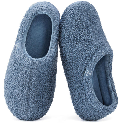 HomeTop Women's Fuzzy Curly Fur Memory Foam Loafer Slippers with Polar Fleece Lining