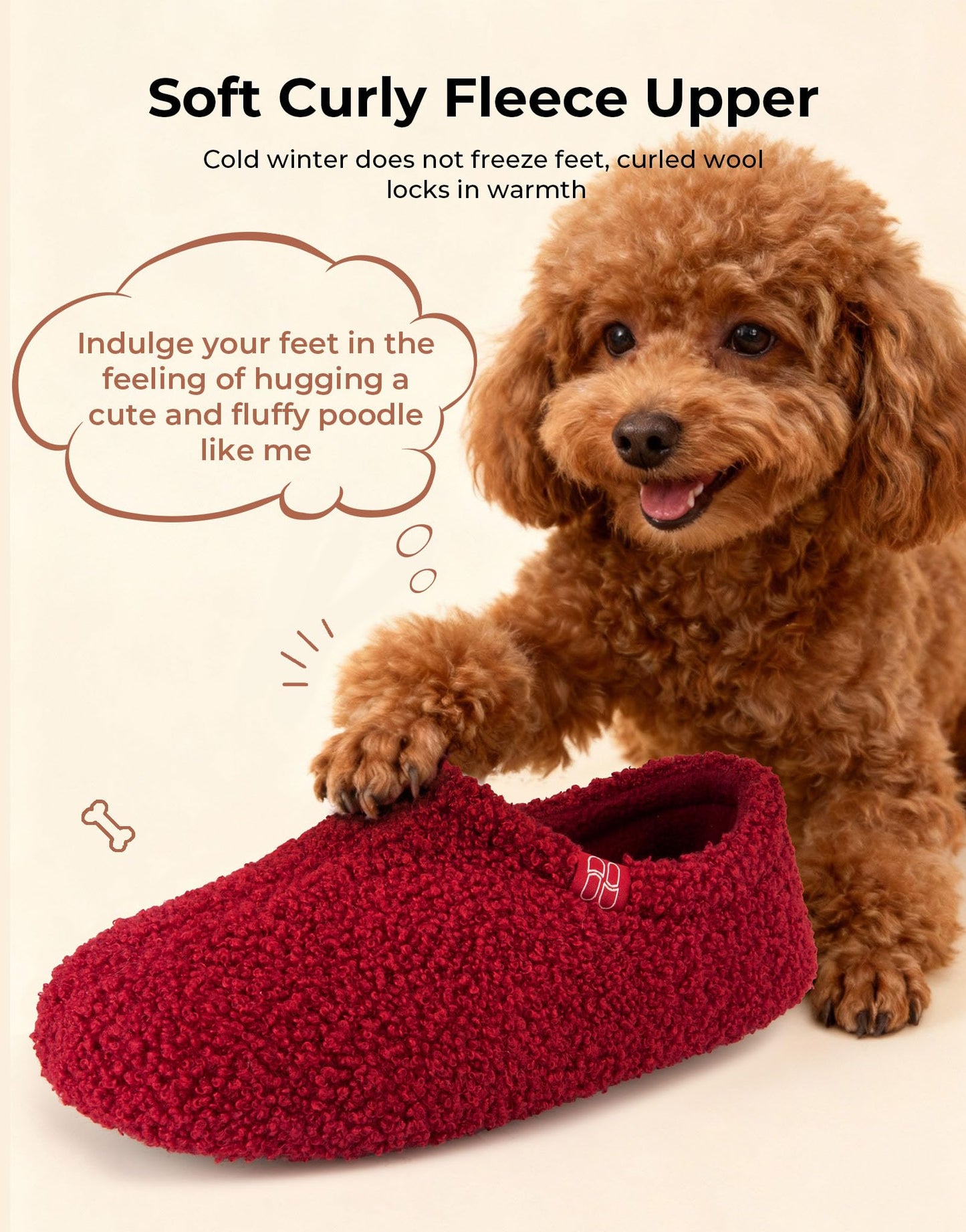 HomeTop Women's Fuzzy Curly Fur Memory Foam Loafer Slippers with Polar Fleece Lining