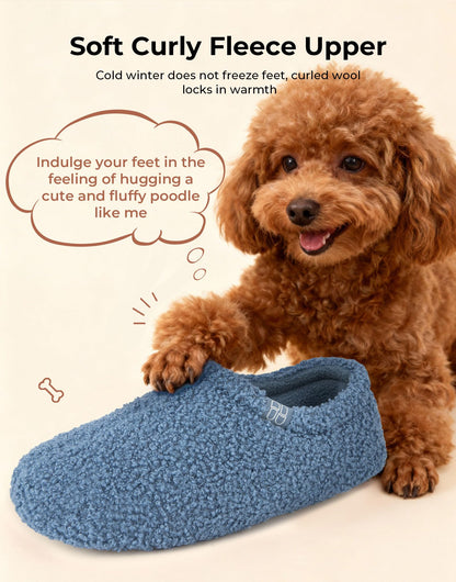 HomeTop Women's Fuzzy Curly Fur Memory Foam Loafer Slippers with Polar Fleece Lining