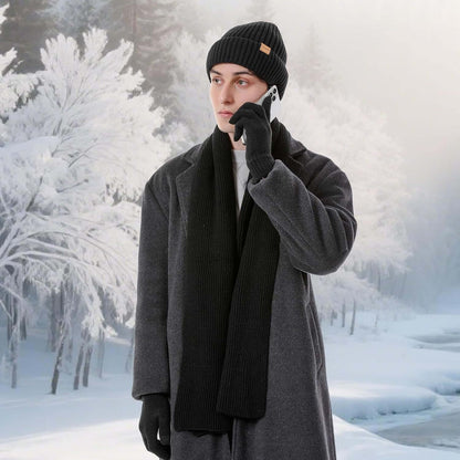 Winter Beanie Hats for Men Long Neck Scarf and Touchscreen Gloves Set with Fleece Lined Skull Caps Gifts for Men