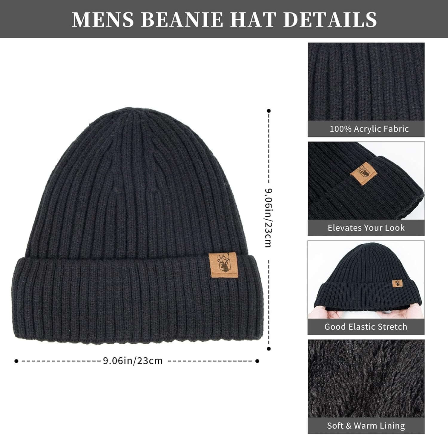 Winter Beanie Hats for Men Long Neck Scarf and Touchscreen Gloves Set with Fleece Lined Skull Caps Gifts for Men